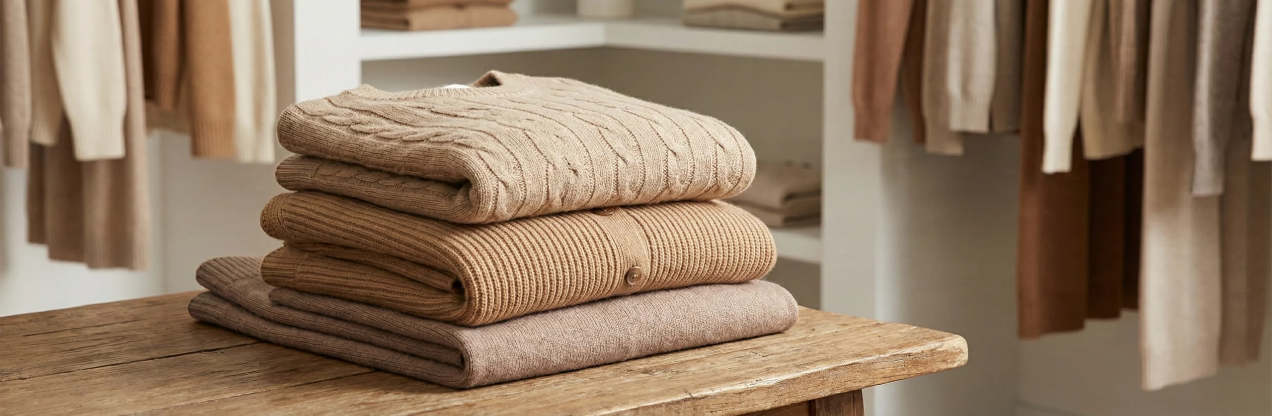 Wholesale knitwear collection displayed in a showroom