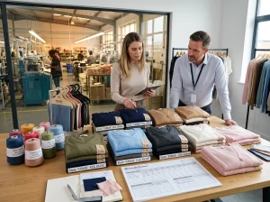 Cotton-rich sweaters and cardigans in multiple colors are reviewed for a trans-seasonal wholesale knitwear program.