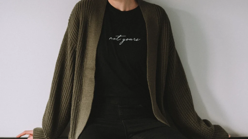 Open-front Cashmere Cardigan layered over a black T-shirt for effortless everyday styling.