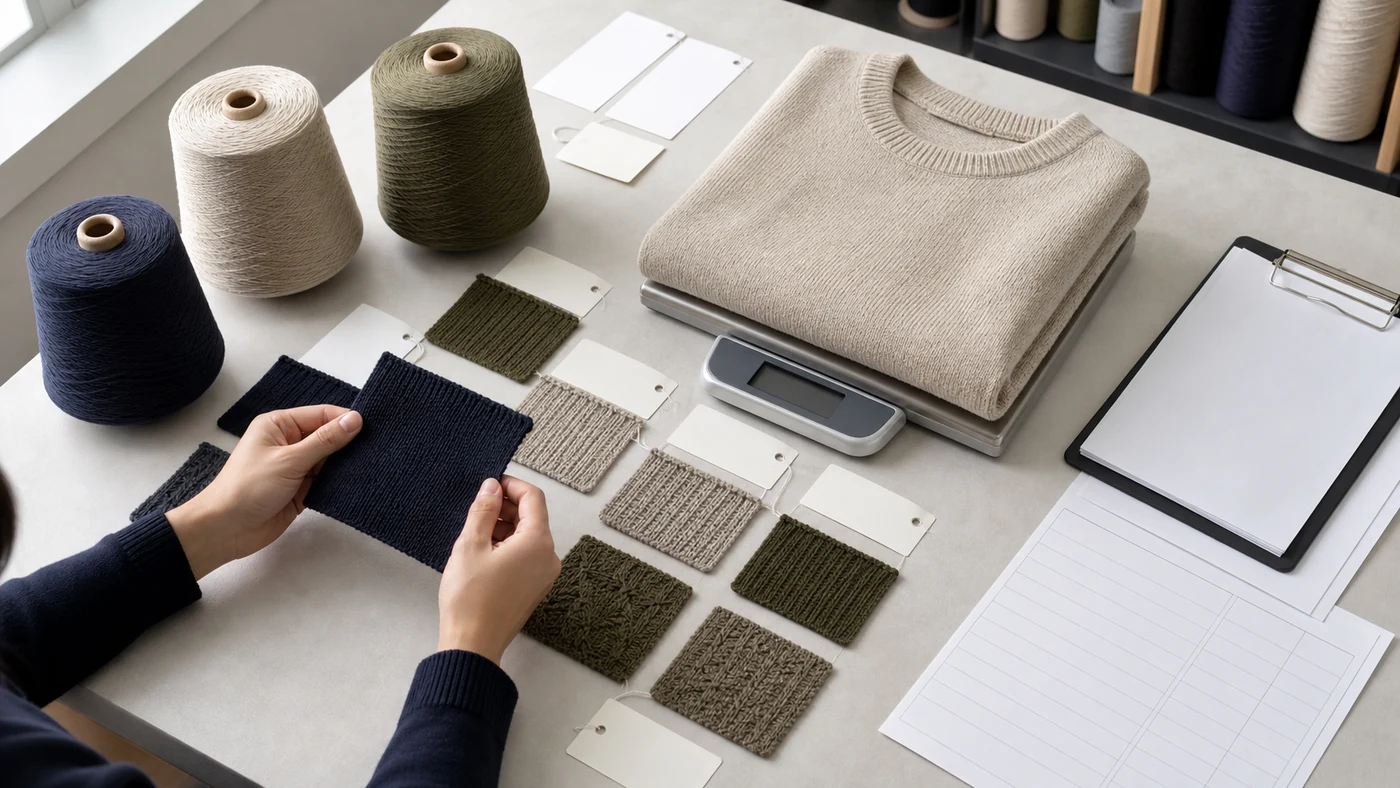 Yarn cones, gauge swatches, an oversized pullover and garment weight records under review