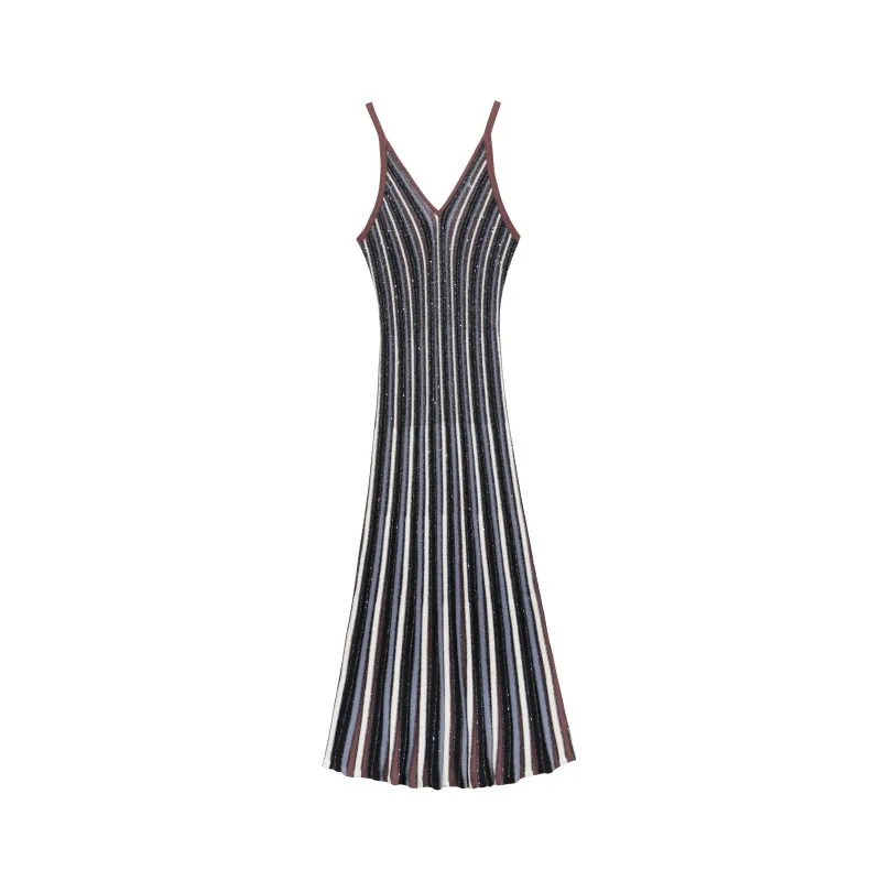 Black and white striped knit dress
