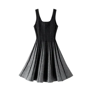 Black pleated sleeveless knit dress
