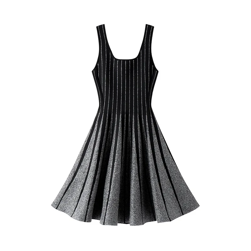 Black pleated sleeveless knit dress