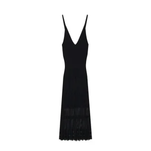 Black V-neck sleeveless knit dress