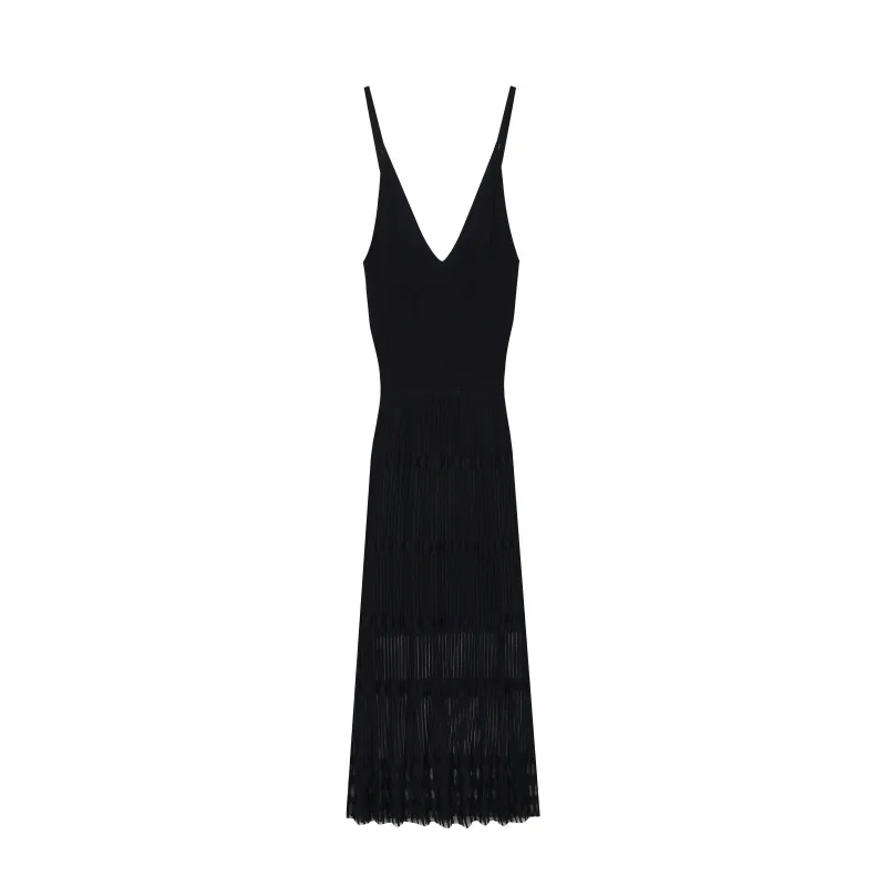 Black V-neck sleeveless knit dress