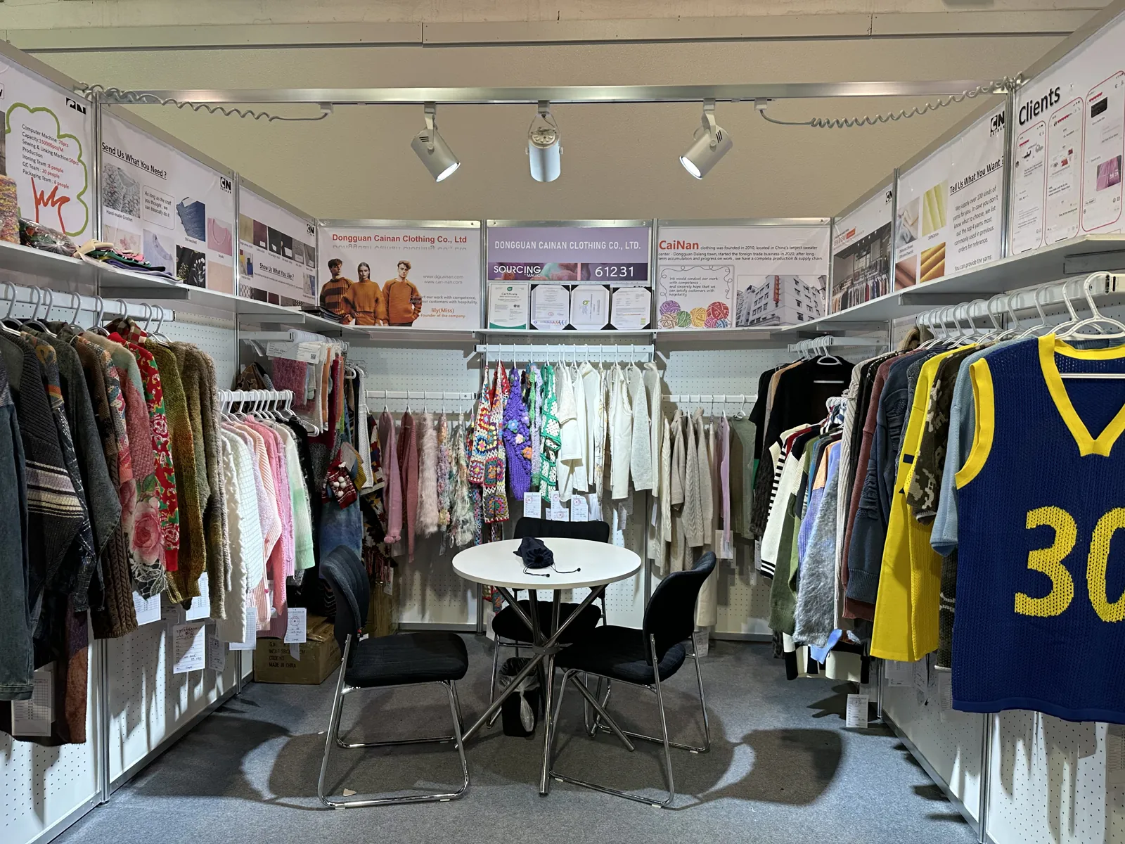 Cainan Clothing booth 61231 with knitwear collection display