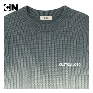 Gradient green knit sweater with custom logo placement