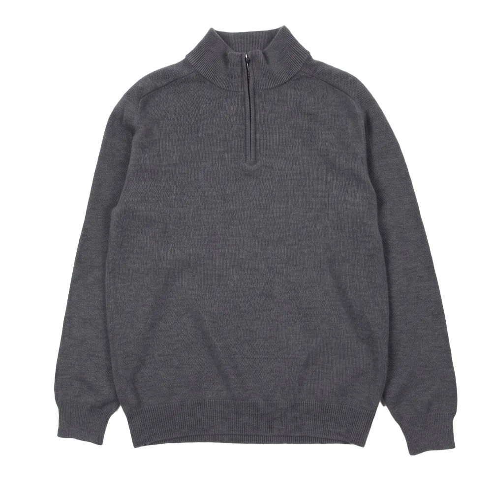 Grey half-zip knit sweater, flat lay