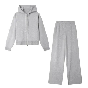 Grey knit zip hoodie and trousers set
