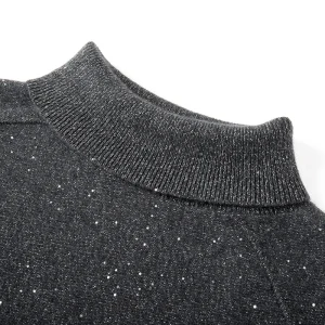 Grey sparkle knit sweater, off-shoulder neckline detail
