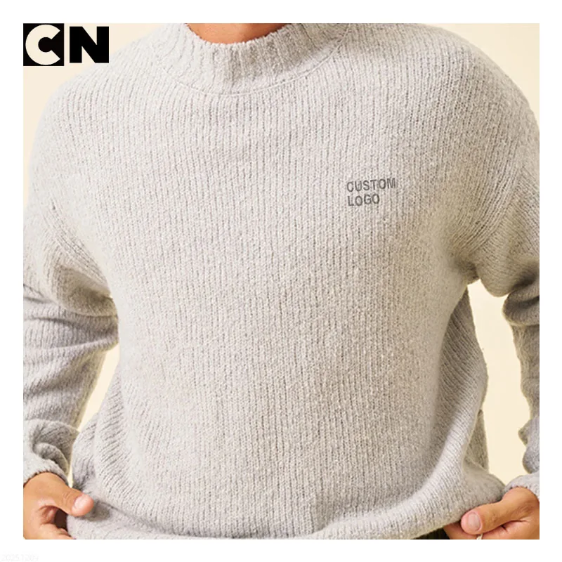 Logo label detail on a ribbed crew neck knit sweater