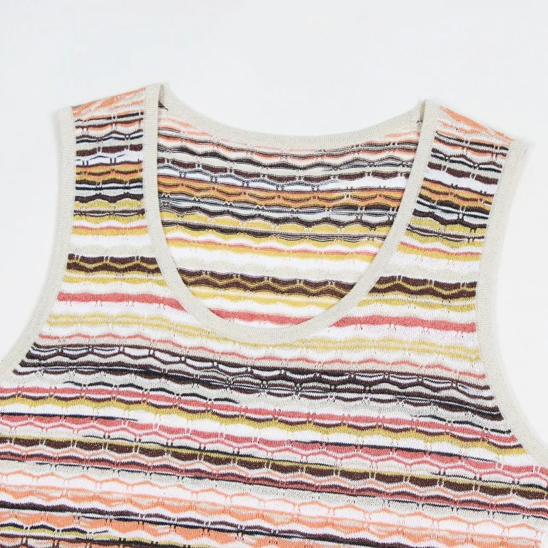 Multicolour striped sleeveless knit top, flat lay