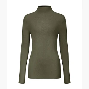 Olive fine-gauge high neck knit top