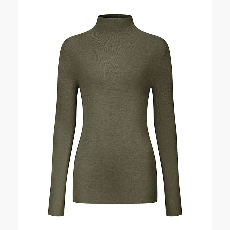 Olive fine-gauge high neck knit top
