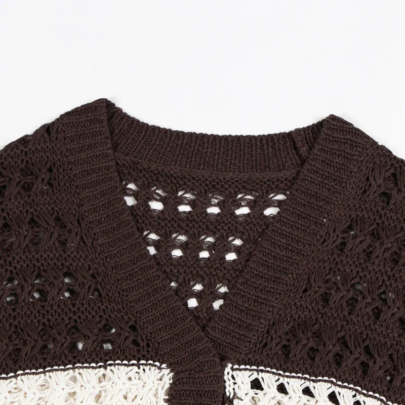 Lightweight openwork crochet knit cardigan detail