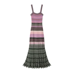 Striped sleeveless knit maxi dress