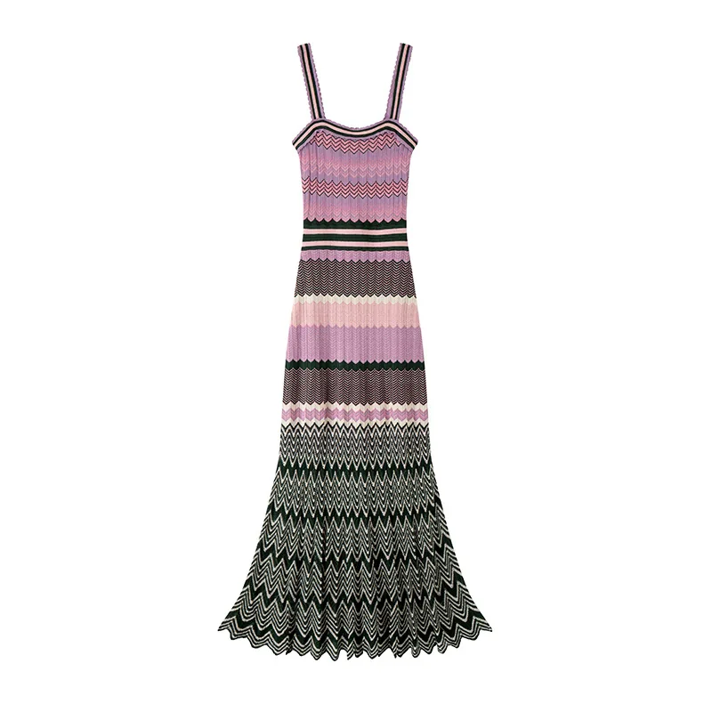 Striped sleeveless knit maxi dress